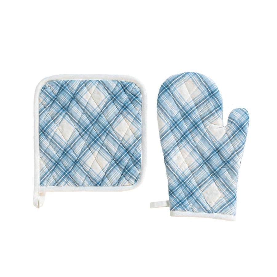 Tabletop & Bar Juliska Factory Outlet | Tartan Chambray Oven Mitt And Pot Holder Set/2Pc